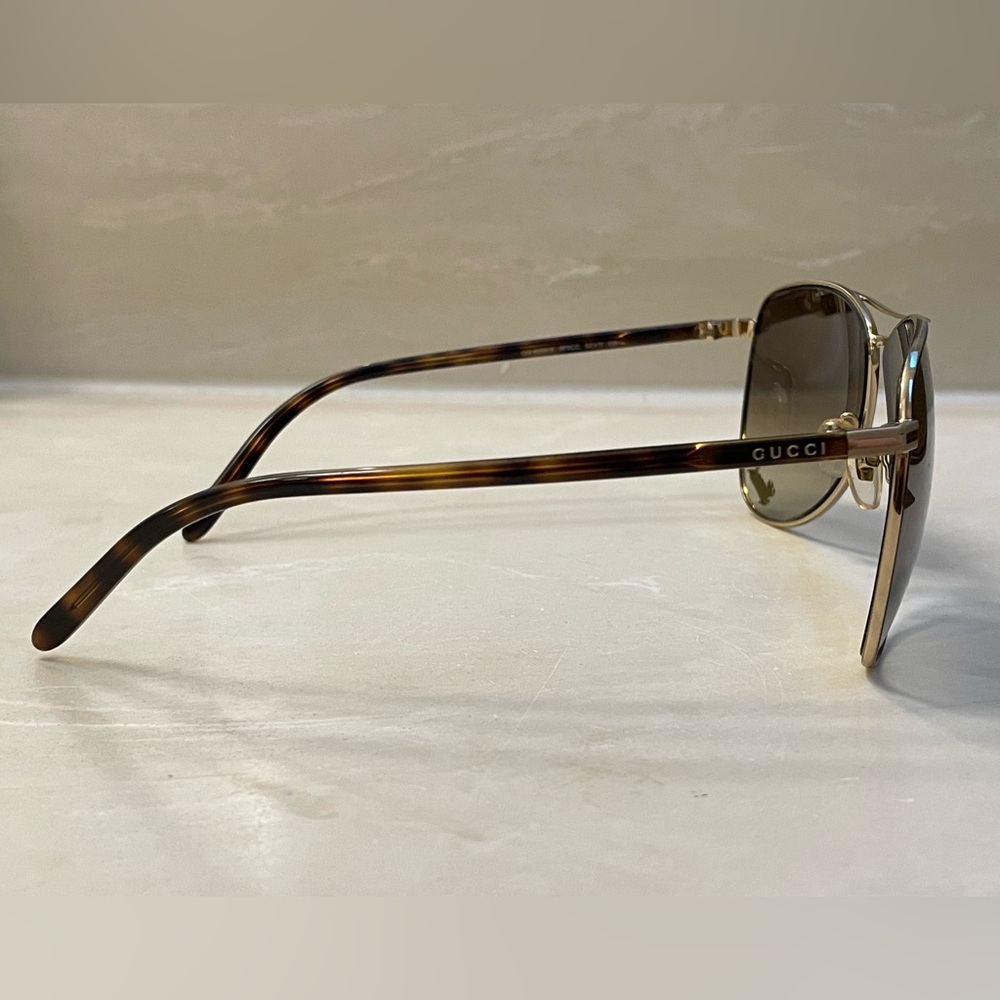 Auth EUC Gucci LOGO Aviator Sunglasses Gold HW tortoise brown gradient lenses - Picture 4 of 15
